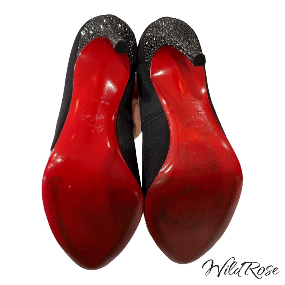 CHRISTIAN LOUBOUTIN Black Satin Rhinestone Embellished Heels SZ 38 - Picture 10 of 15